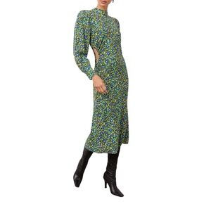 Rails Floral Midi Dress Carmel Abstract Garden Long Sleeve Cut Out Side Size XS